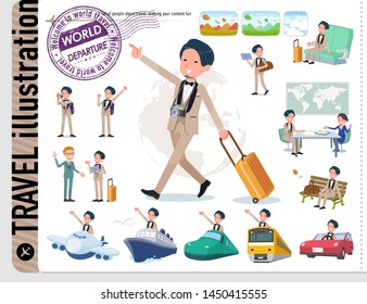 A set of tuxedo man on travel.There are also vehicles such as boats and airplanes.It's vector art so it's easy to edit.
