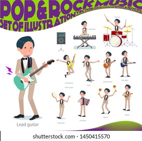 A set of tuxedo man playing rock 'n' roll and pop music.There are also various instruments such as ukulele and tambourine.It's vector art so it's easy to edit.
