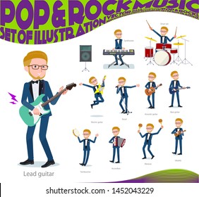 A set of tuxedo man playing rock 'n' roll and pop music.There are also various instruments such as ukulele and tambourine.It's vector art so it's easy to edit.
