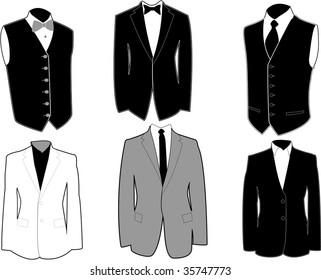 Set of tuxedos in black and white, easily editable, separated on layers.