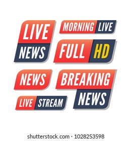 set of tv banners. breaking live news logos. vector illustration