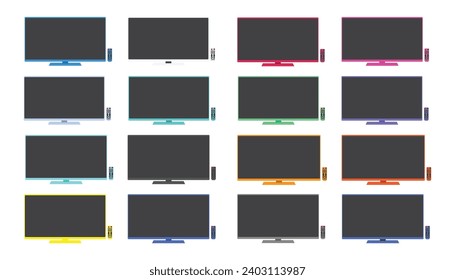 conjunto de tv en diferentes colores aislados en fondo blanco