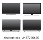 Set of TV flat screen lcd, plasma, tv mock up. black blank HD monitor 8K TV flatmockup. Modern video panel black flatscreen.Vector Illustration. Widescreen show your business presentation on display.