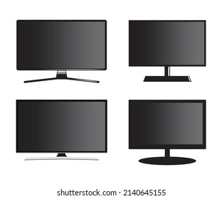Set of TV flat screen lcd, plasma, tv mock up. black blank HD monitor 6K TV flatmockup. Modern video panel black flatscreen.Vector Illustration. Widescreen show your business presentation on display.