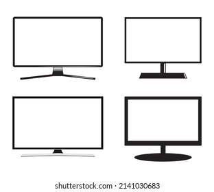 Set of TV flat screen lcd, plasma, tv mock up. white blank HD monitor 6K TV flatmockup. Modern video panel white flatscreen.Vector Illustration. Widescreen show your business presentation on display.
