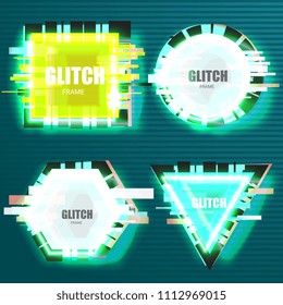 Set of tv glitch effects in minimal style. Abstract distorted geometric shapes collection. Vector interference frames for modern poster design