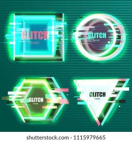 Set of tv glitch effects in minimal style. Abstract distorted geometric shapes collection. Vector interference frames for modern poster design