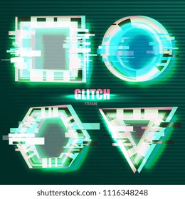 Set of tv glitch effects in minimal style. Abstract distorted geometric shapes collection. Vector interference frames for modern poster design
