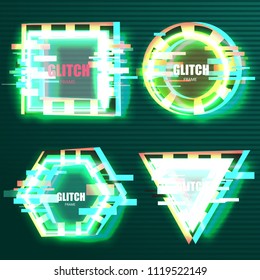 Set of tv glitch effects in minimal style. Abstract distorted geometric shapes collection. Vector interference frames for modern poster design
