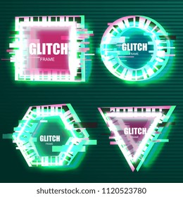 Set of tv glitch effects in minimal style. Abstract distorted geometric shapes collection. Vector interference frames for modern poster design