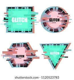 Set of tv glitch effects in minimal style. Abstract distorted geometric shapes collection. Vector interference frames for modern poster design