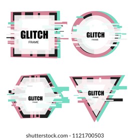 Set of tv glitch effects in minimal style. Abstract distorted geometric shapes collection. Vector interference frames for modern poster design