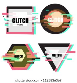 Set of tv glitch effects in minimal style. Abstract distorted geometric shapes collection. Vector interference frames for modern poster design