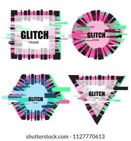 Set of tv glitch effects in minimal style. Abstract distorted geometric shapes collection. Vector interference frames for modern poster design