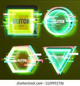 Set of tv glitch effects in minimal style. Abstract distorted geometric shapes collection. Vector interference frames for modern poster design