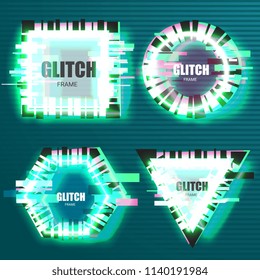 Set of tv glitch effects in minimal style. Abstract distorted geometric shapes collection. Vector interference frames for modern poster design