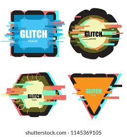 Set of tv glitch effects in minimal style. Abstract distorted geometric shapes collection. Vector interference frames for modern poster design