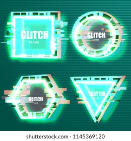 Set of tv glitch effects in minimal style. Abstract distorted geometric shapes collection. Vector interference frames for modern poster design