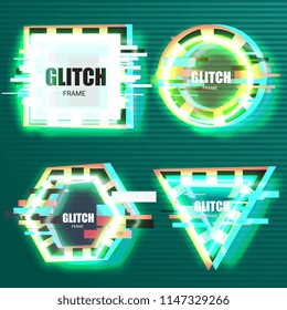 Set of tv glitch effects in minimal style. Abstract distorted geometric shapes collection. Vector interference frames for modern poster design