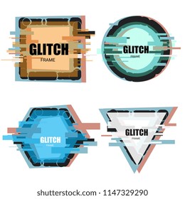 Set of tv glitch effects in minimal style. Abstract distorted geometric shapes collection. Vector interference frames for modern poster design