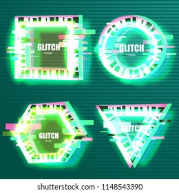 Set of tv glitch effects in minimal style. Abstract distorted geometric shapes collection. Vector interference frames for modern poster design