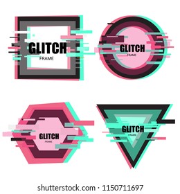 Set of tv glitch effects in minimal style. Abstract distorted geometric shapes collection. Vector interference frames for modern poster design
