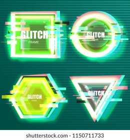 Set of tv glitch effects in minimal style. Abstract distorted geometric shapes collection. Vector interference frames for modern poster design