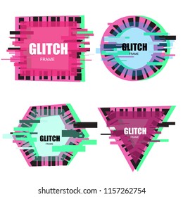 Set of tv glitch effects in minimal style. Abstract distorted geometric shapes collection. Vector interference frames for modern poster design