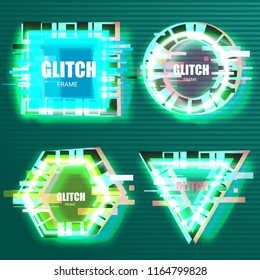 Set of tv glitch effects in minimal style. Abstract distorted geometric shapes collection. Vector interference frames for modern poster design