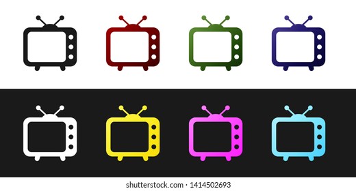 Set Tv icon isolated on black and white background. Television sign. Vector Illustration