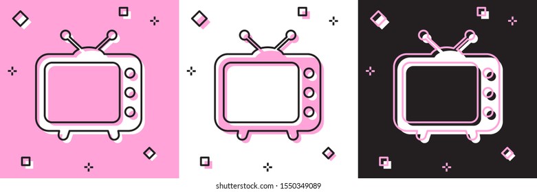 Set Tv icon isolated on pink and white, black background. Television sign.  Vector Illustration