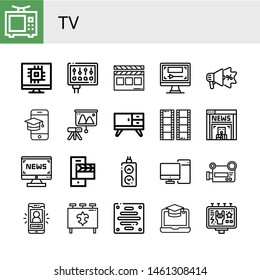 Set of tv icons such as Television, Computer, Monitor, Clapperboard, Advertising, Screen, Projector, Furniture, Film, News, Remote, Video recorder, Vlog, Billboard, Extractor , tv