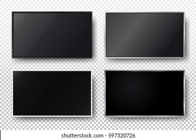 Set of tv, modern blank screen lcd, led. Vector illustration. Isolated on transparent background