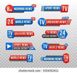 Set of TV News bar . News banner for TV streaming. Breaking news banner text.