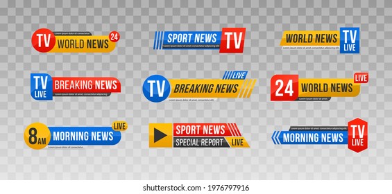 Set of TV News bar . News banner for TV streaming. Breaking news banner text.
