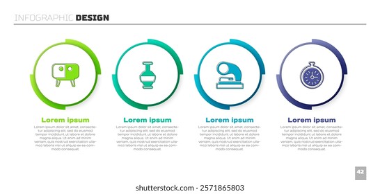 Set TV table stand, Ancient amphorae, Old gramophone and Pocket watch. Business infographic template. Vector