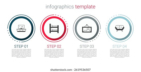 Set TV table stand, Bunk bed, Picture and Sofa. Business infographic template. Vector