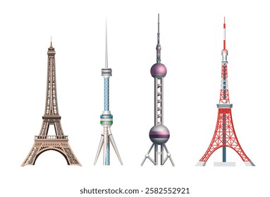 Set of TV Towers on white background. Vector illustration