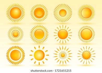 set of tweleve shiny sun in different shapes
