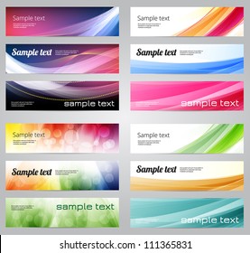 Set of twelve abstract bright vector banners