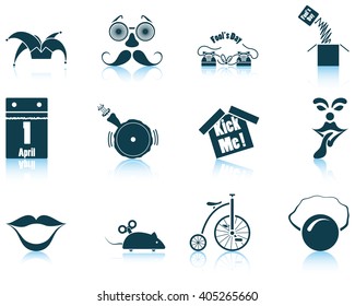 Set of twelve April Fool's day icons. Vector illustration.