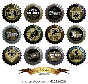 a set of twelve beer caps