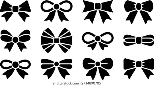 Conjunto de doze silhueta preto arco ícone design.