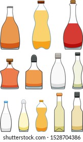 Set of twelve bottles with different beverages