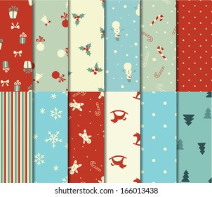 Set of twelve Christmas patterns in retro style