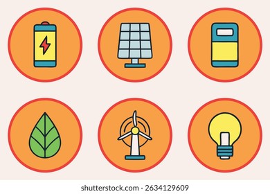 A set of twelve clean, modern energy icons, featuring a lightning bolt design element, ideal for websites, apps, or presentations related to power and electricity.