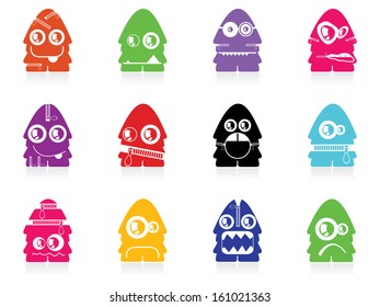 Set of twelve color monsters isolated on white. vector