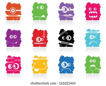 Set of twelve color monsters isolated on white. vector