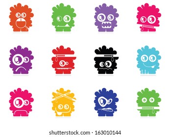 Set of twelve color monsters isolated on white. vector