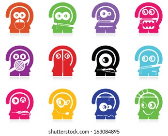 Set of twelve color monsters isolated on white. vector